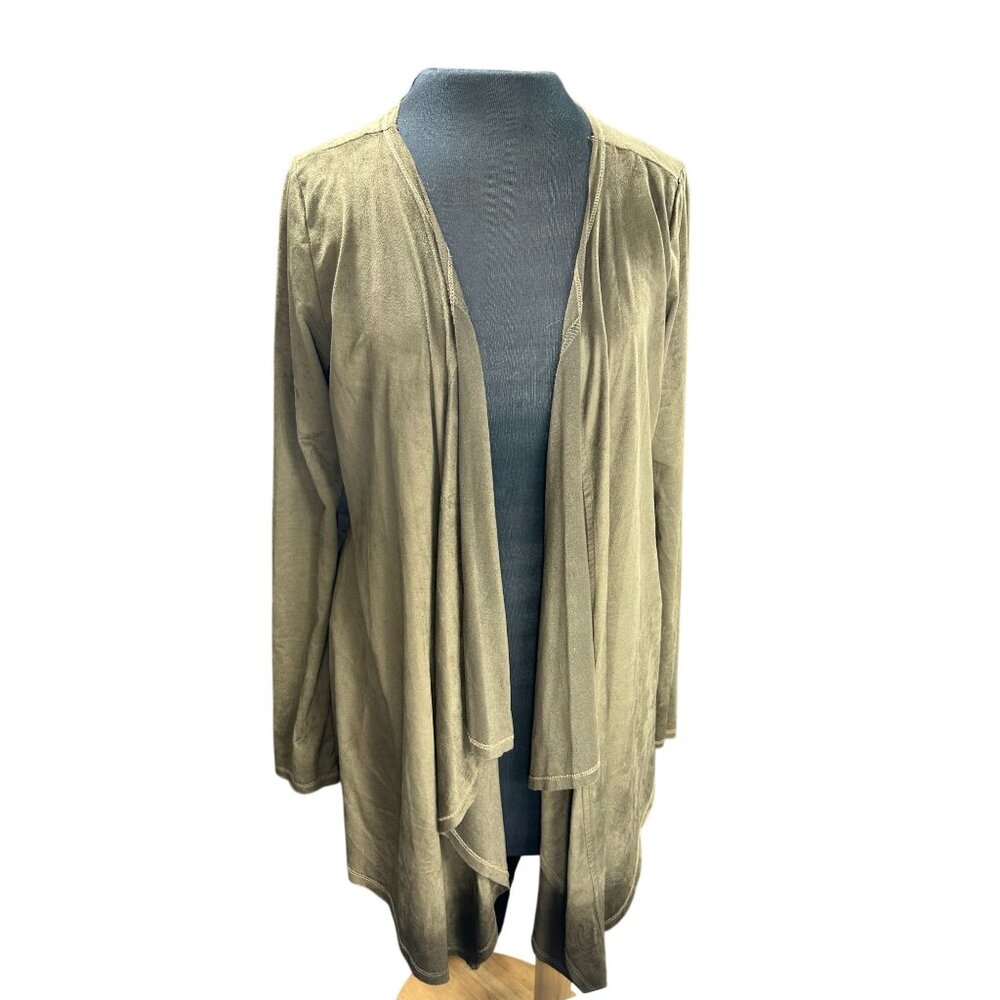 Live And Let Live Olive Green Open Front Cardigan Medium Polyester/Spandex Blend